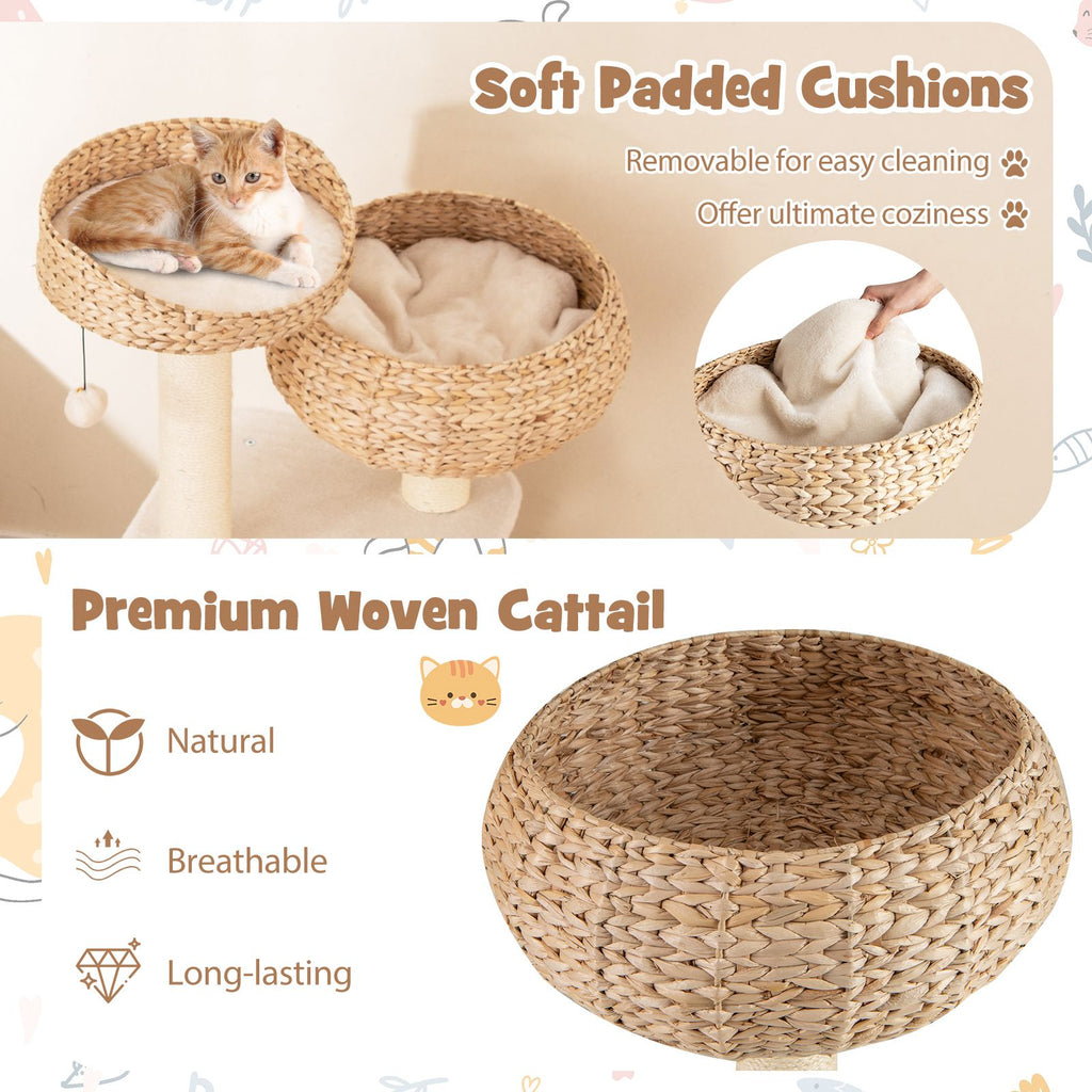 Hand-Woven Rattan Cat Tree: Multi-Level Activity Center with Scratching Posts