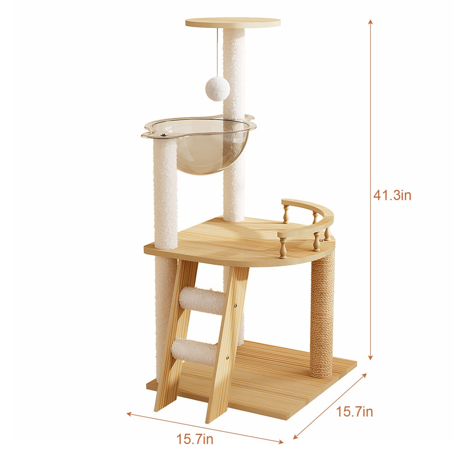 Modern furniture-style Cat Tower with Sisal Scratching Posts and Acrylic Hammock