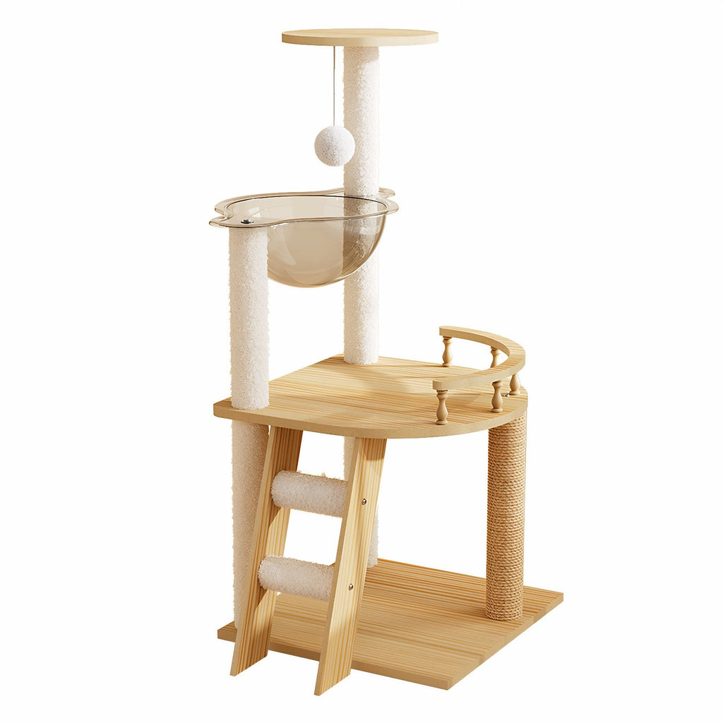 Modern furniture-style Cat Tower with Sisal Scratching Posts and Acrylic Hammock