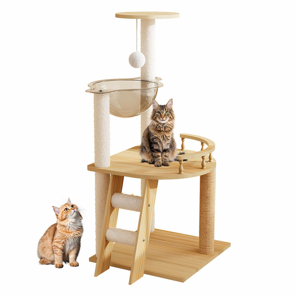 Modern furniture-style Cat Tower with Sisal Scratching Posts and Acrylic Hammock