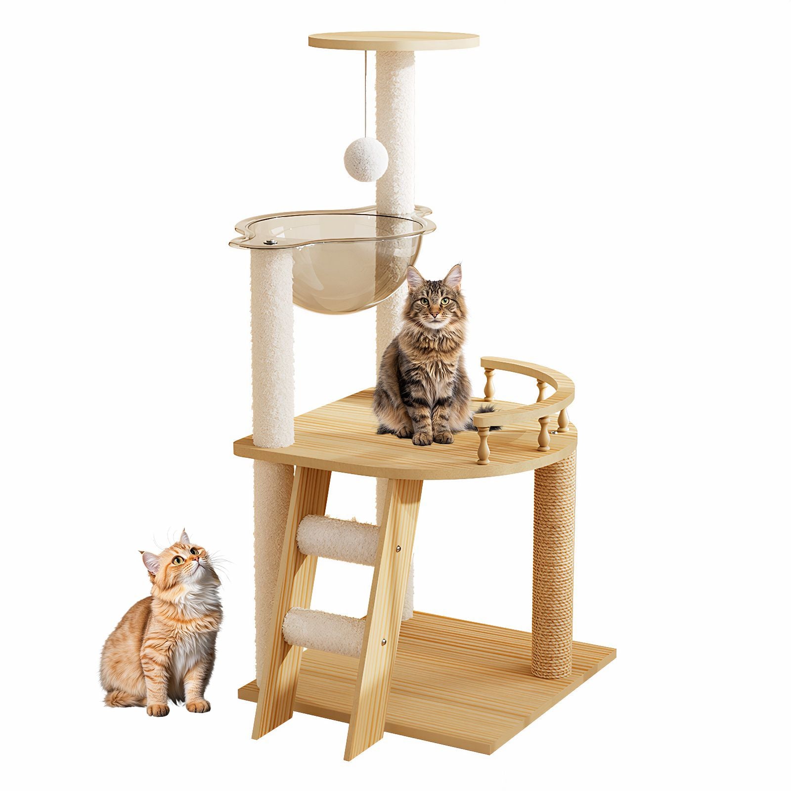 Modern furniture-style Cat Tower with Sisal Scratching Posts and Acrylic Hammock