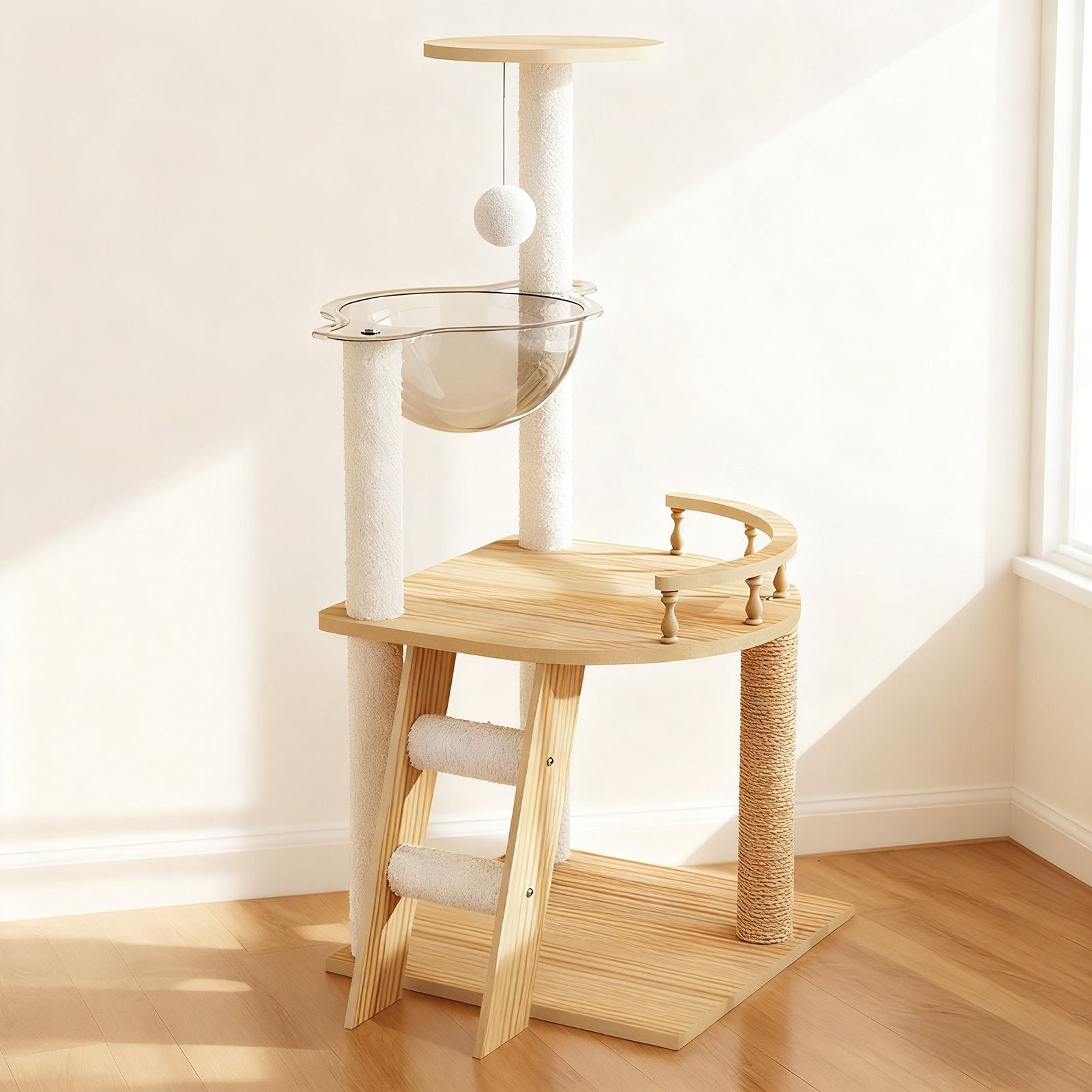 Modern furniture-style Cat Tower with Sisal Scratching Posts and Acrylic Hammock