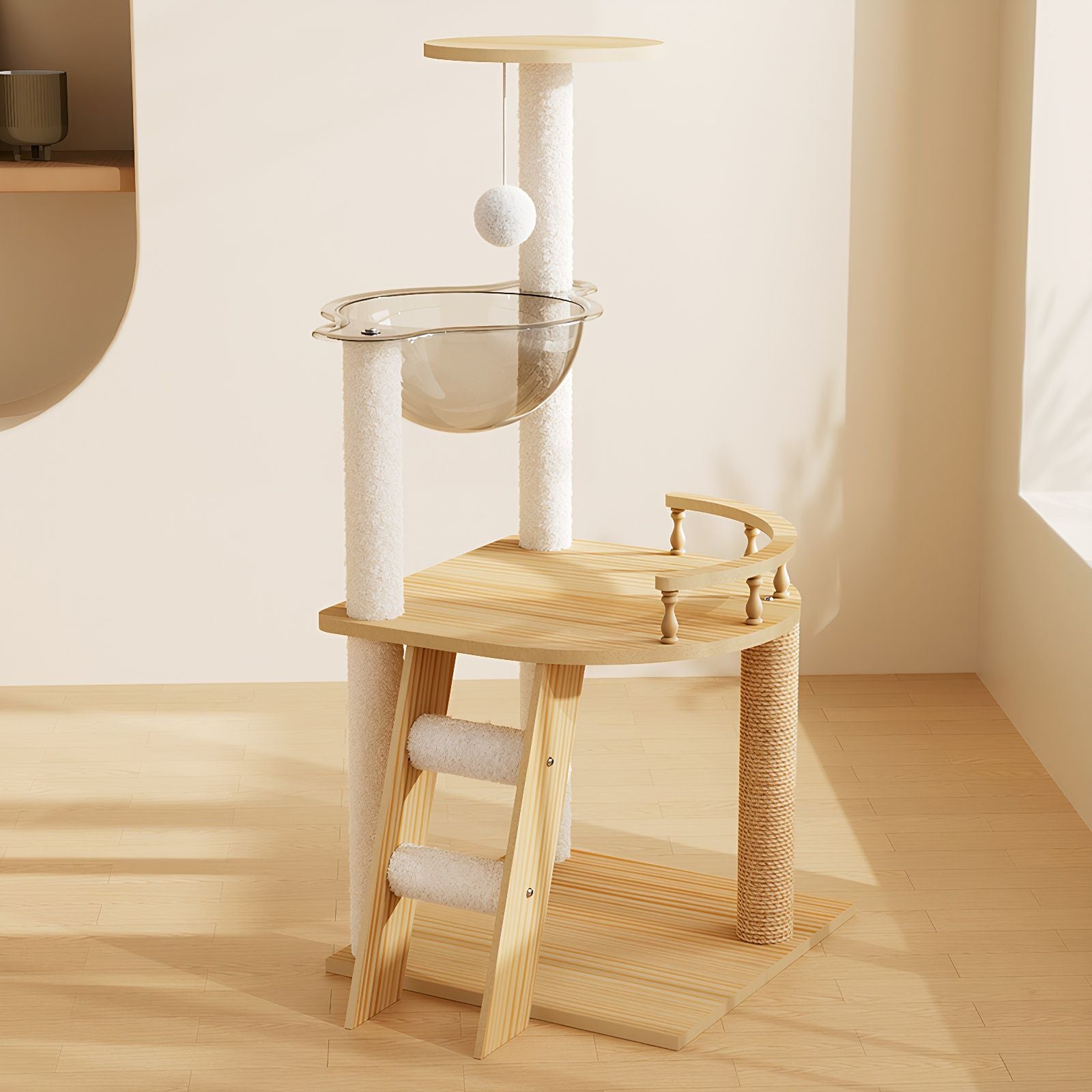 Modern furniture-style Cat Tower with Sisal Scratching Posts and Acrylic Hammock