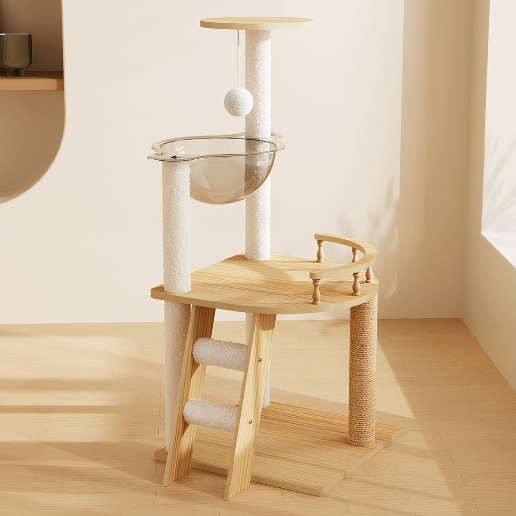 Modern furniture-style Cat Tower with Sisal Scratching Posts and Acrylic Hammock