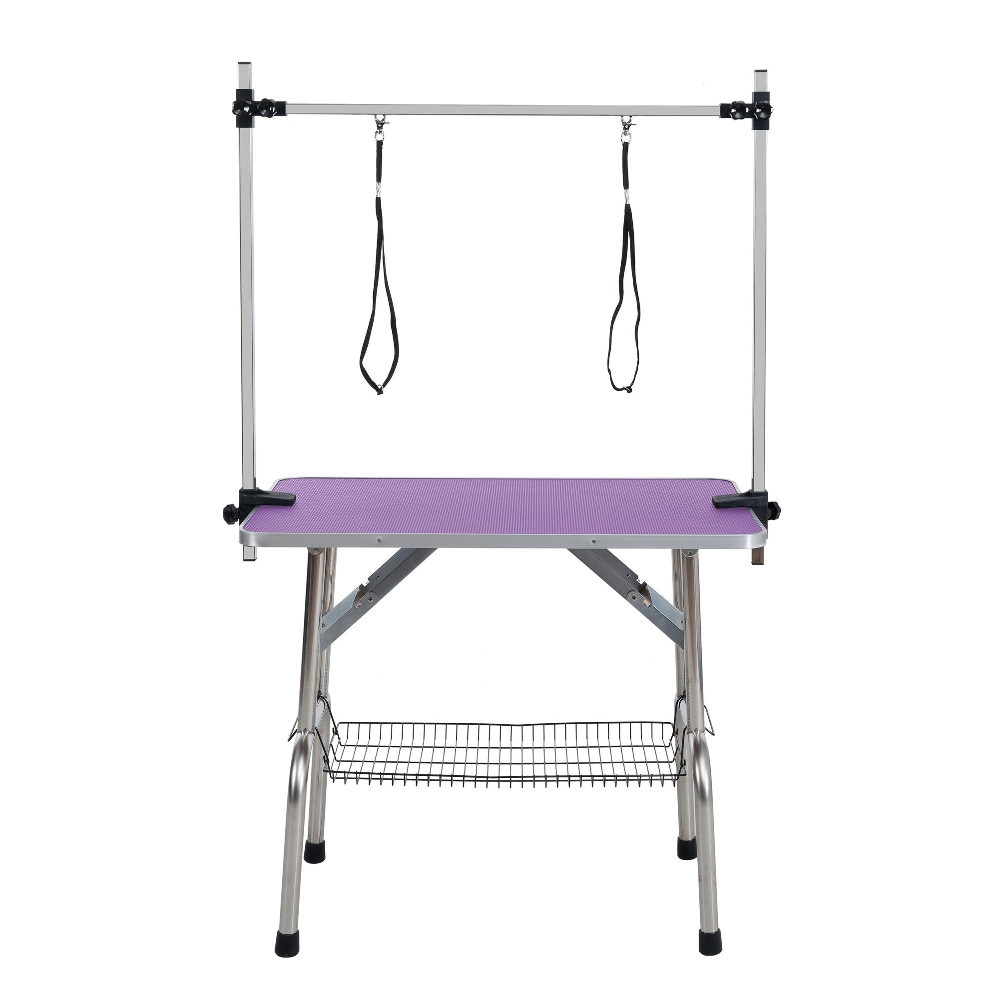 Foldable Pet Grooming Table with Adjustable Arm and Storage Basket