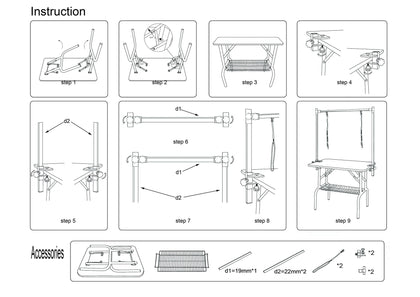 Foldable Pet Grooming Table with Adjustable Arm and Storage Basket