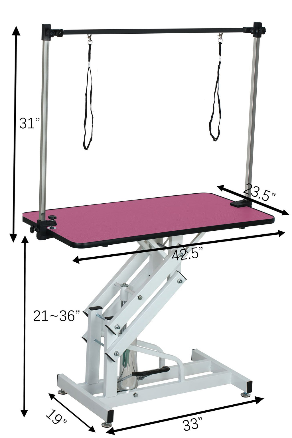 Hydraulic Pet Grooming Table with Adjustable H-Arm – Pink