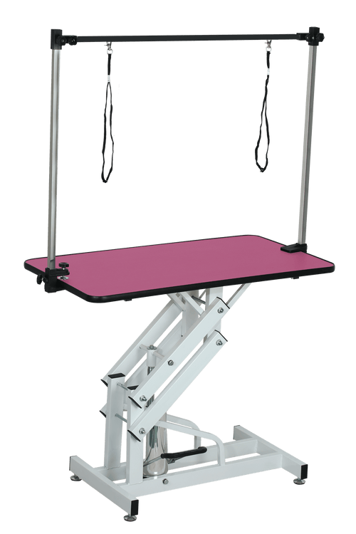 42.5INCH HYDRAULIC PET GROOMING TABLE WITH "H" ARM PINK – image 1