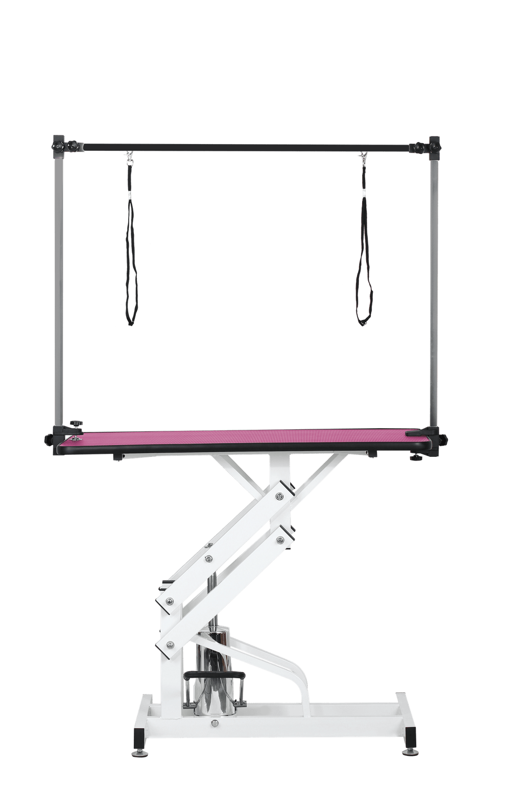 Hydraulic Pet Grooming Table with Adjustable H-Arm – Pink