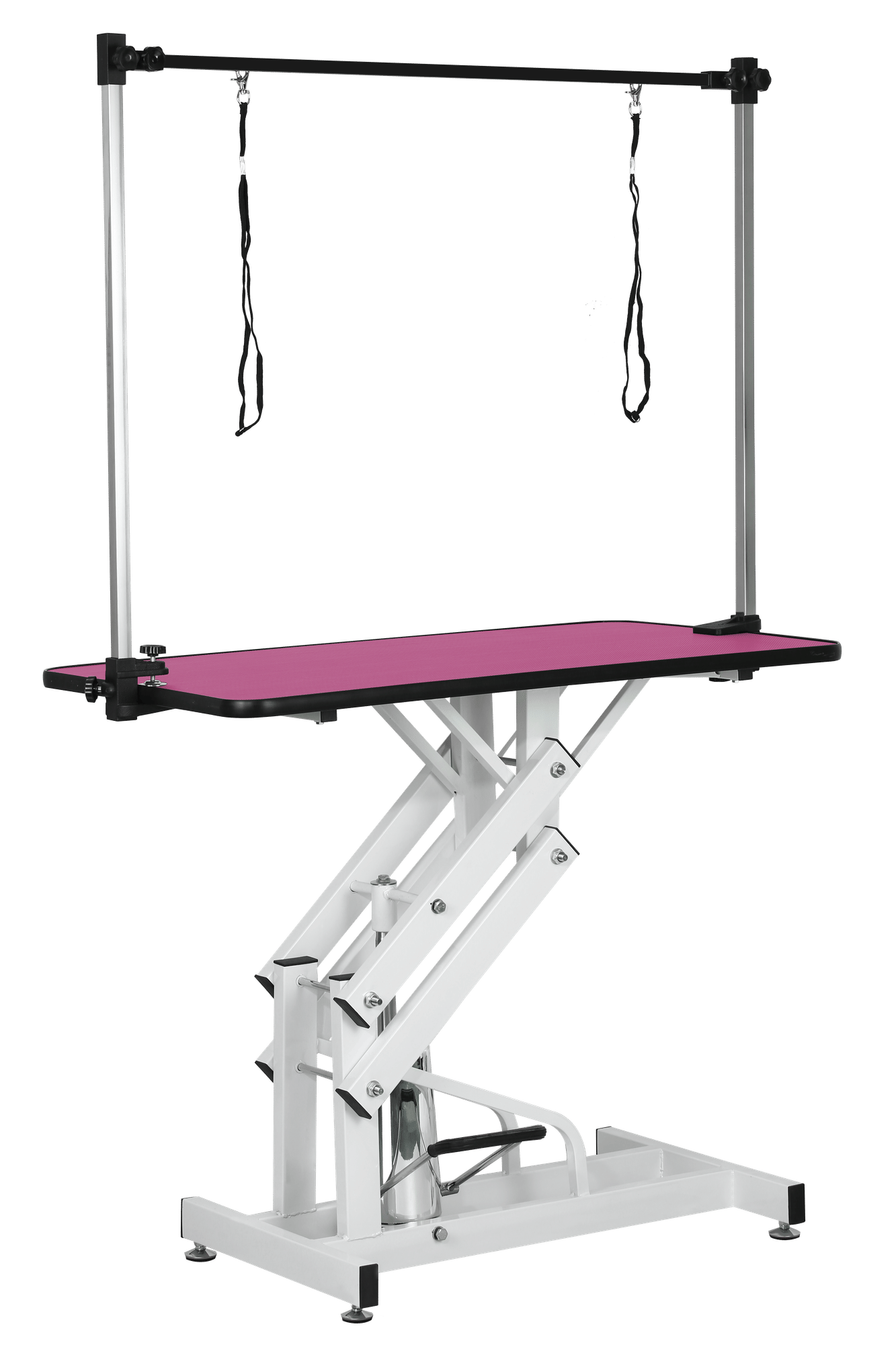 Hydraulic Pet Grooming Table with Adjustable H-Arm – Pink