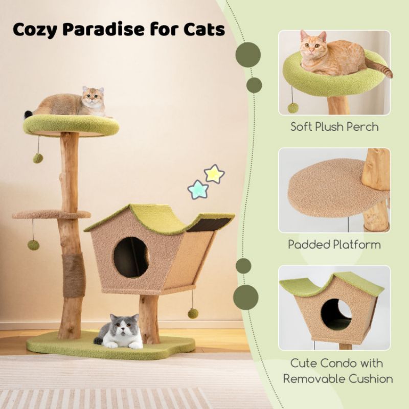 Give Your Cat a Cozy Retreat: 43-Inch Wooden Cat Tree with Padded Perch & Condo
