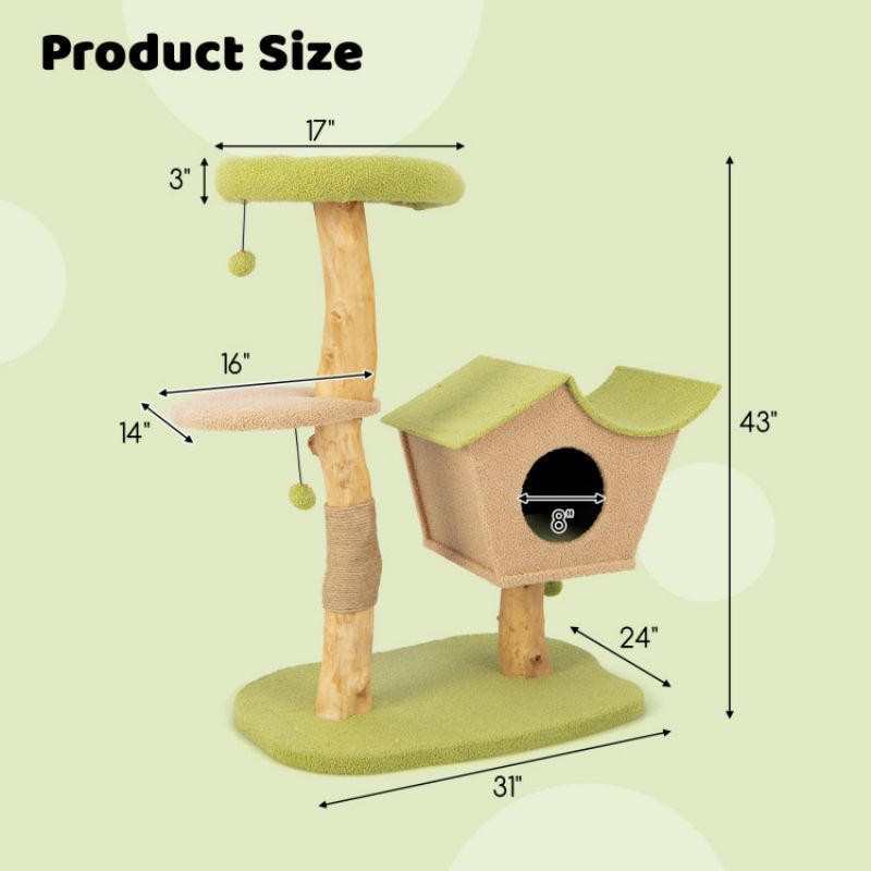 Give Your Cat a Cozy Retreat: 43-Inch Wooden Cat Tree with Padded Perch & Condo