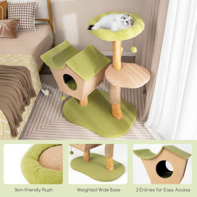 Give Your Cat a Cozy Retreat: 43-Inch Wooden Cat Tree with Padded Perch & Condo