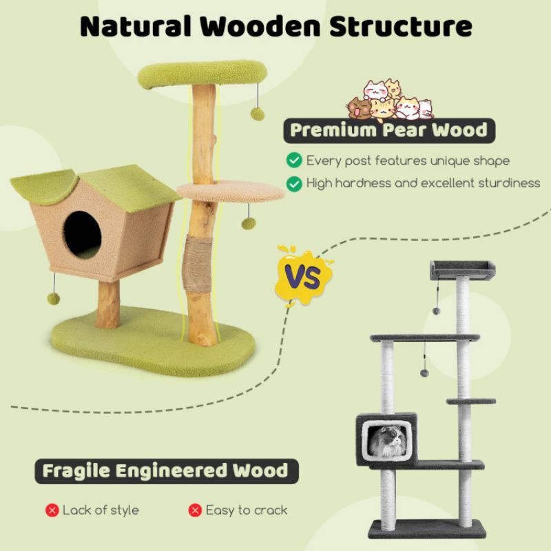 Give Your Cat a Cozy Retreat: 43-Inch Wooden Cat Tree with Padded Perch & Condo