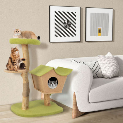 Give Your Cat a Cozy Retreat: 43-Inch Wooden Cat Tree with Padded Perch & Condo