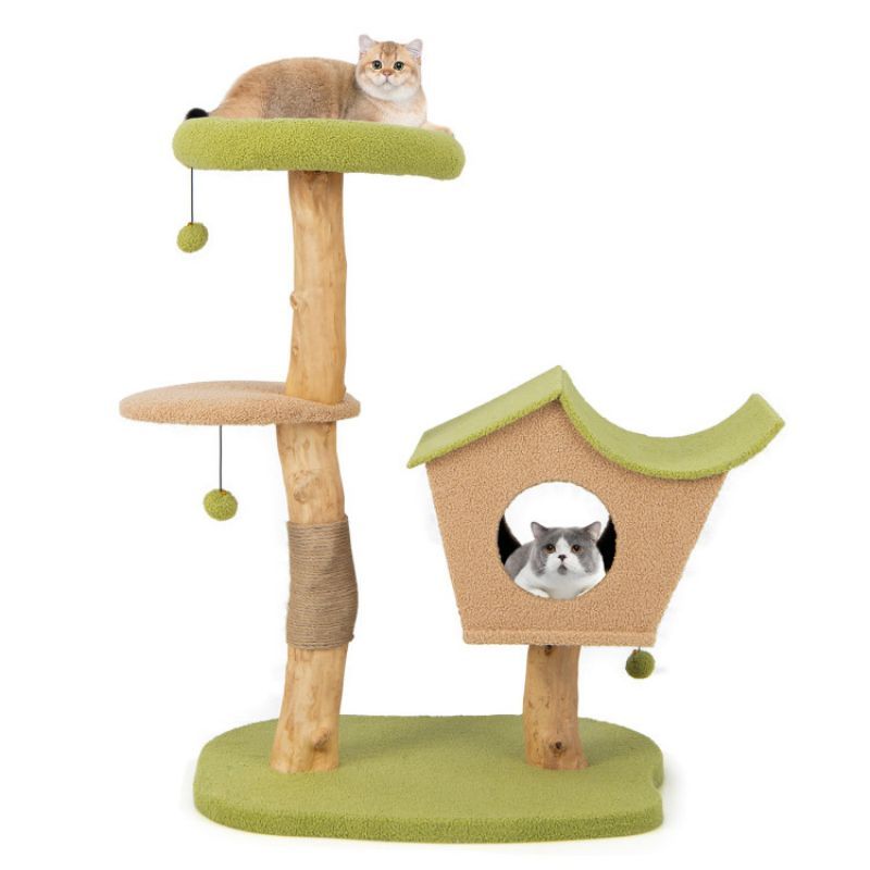 Give Your Cat a Cozy Retreat: 43-Inch Wooden Cat Tree with Padded Perch & Condo