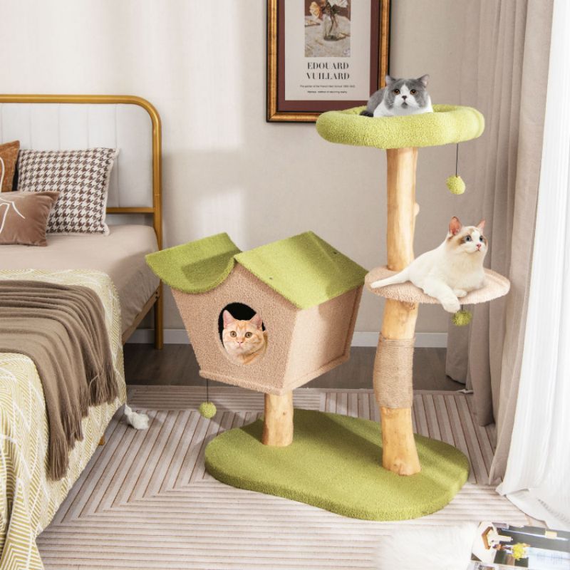 Give Your Cat a Cozy Retreat: 43-Inch Wooden Cat Tree with Padded Perch & Condo
