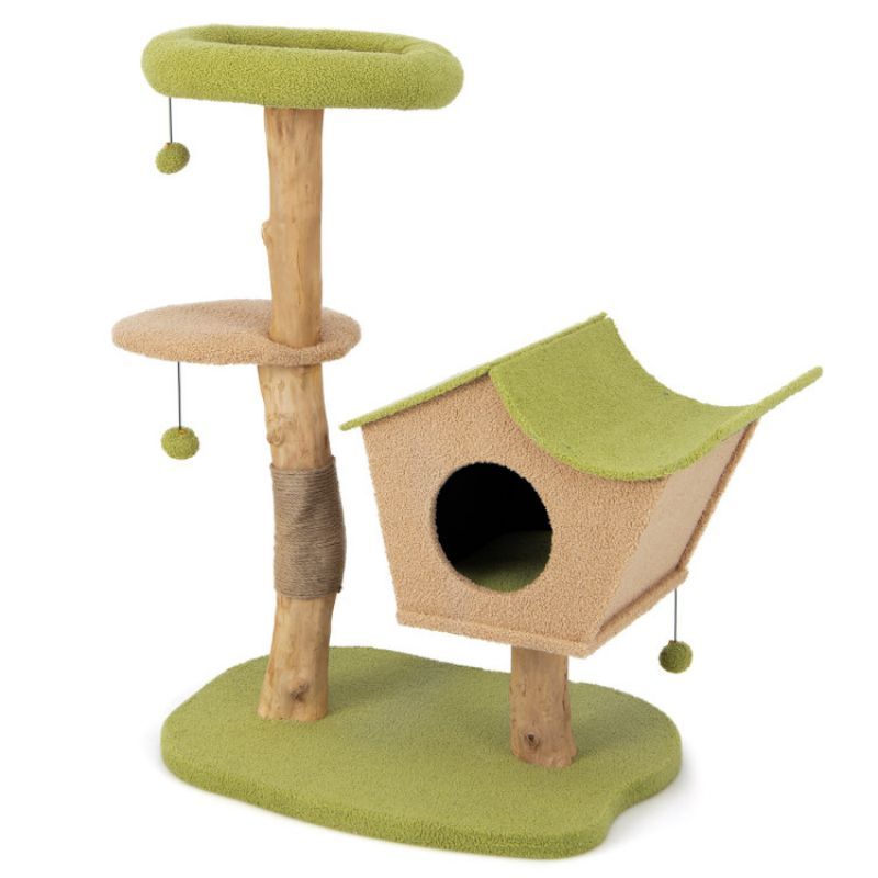Give Your Cat a Cozy Retreat: 43-Inch Wooden Cat Tree with Padded Perch & Condo
