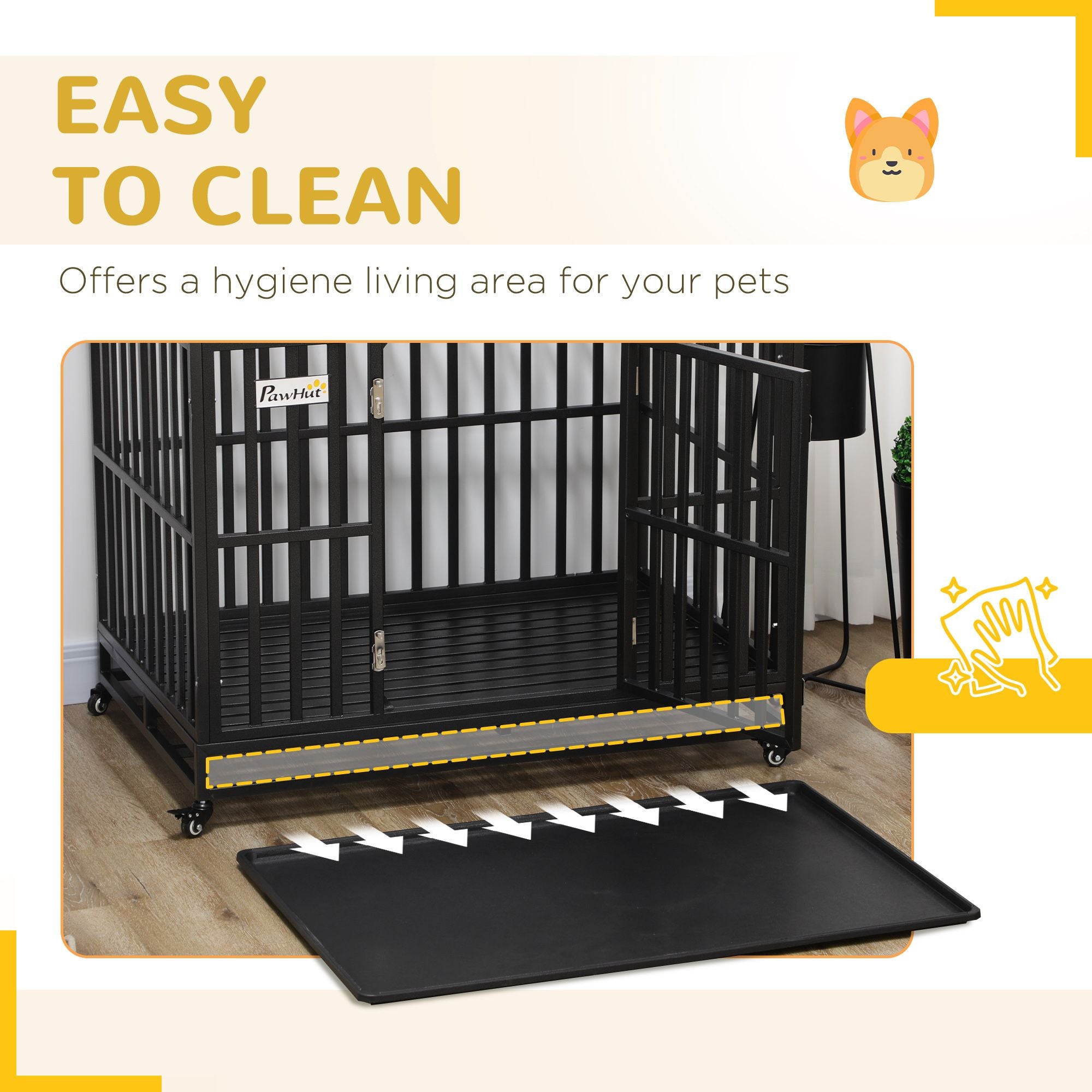 44'' Strong Pet Dog Crate Mobility Cage w/ Playpen Metal & Removeable Tray