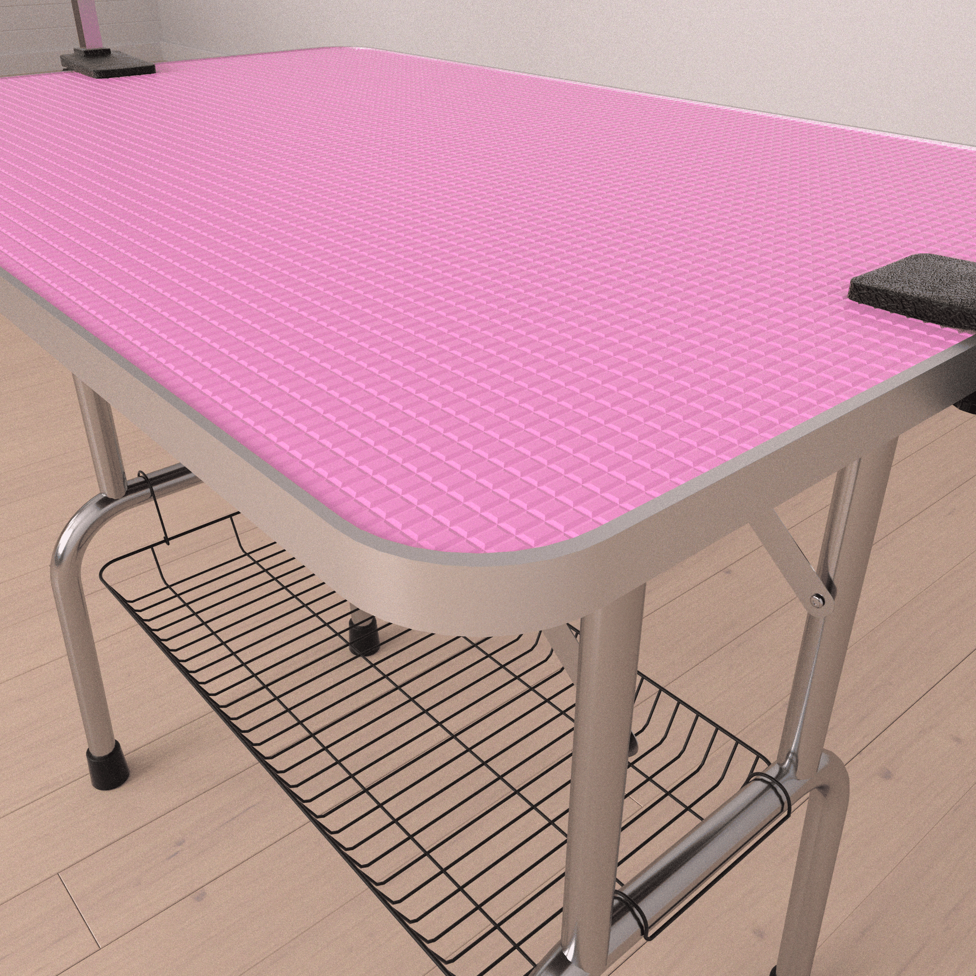 46" Folding Pet Grooming Table with Adjustable Arm and Storage Basket - Pink