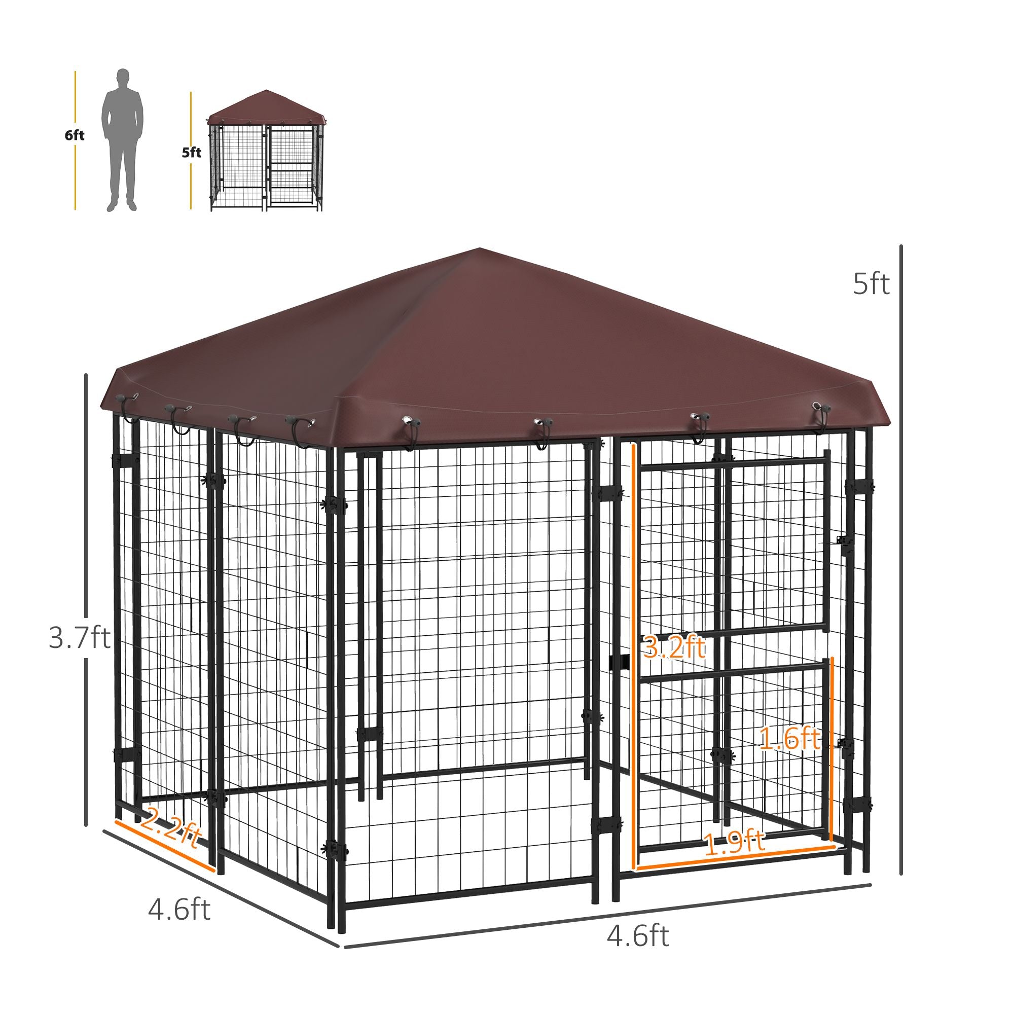 4.6' x 4.6' x 5' Dog Kennel Outdoor with Waterproof Canopy, Large Door