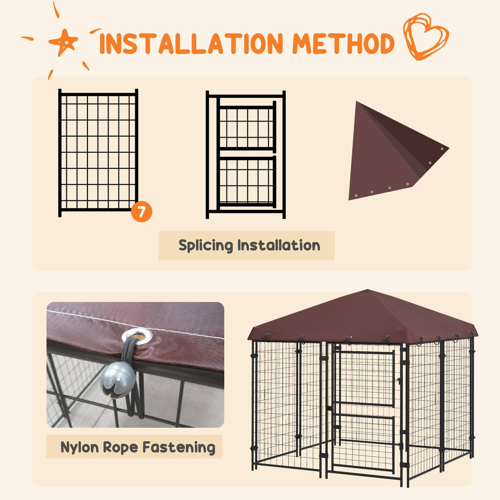 4.6' x 4.6' x 5' Dog Kennel Outdoor with Waterproof Canopy, Large Door