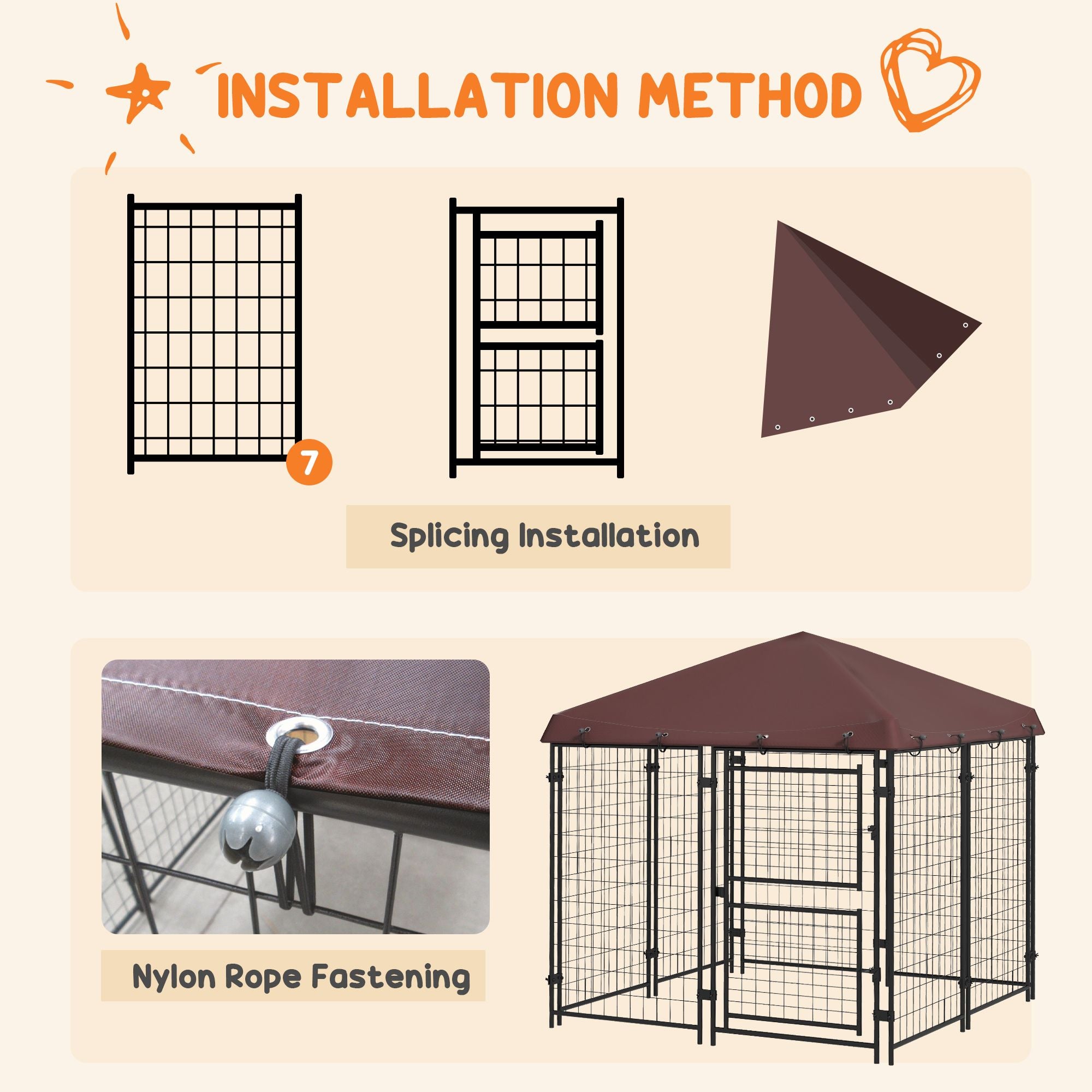 4.6' x 4.6' x 5' Dog Kennel Outdoor with Waterproof Canopy, Large Door