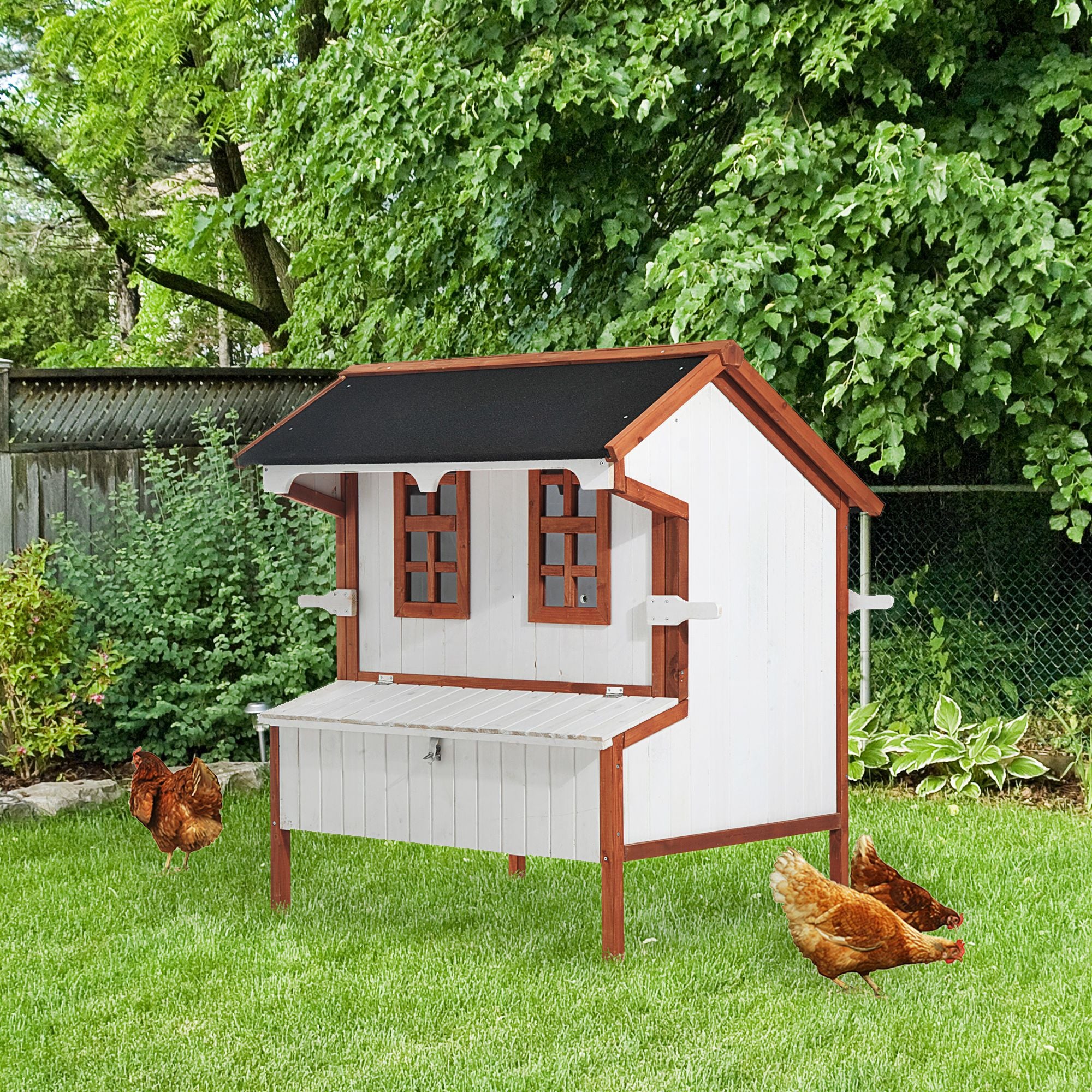 47" furniture-style Chicken Coop with Nesting Box and Perches - PawHut