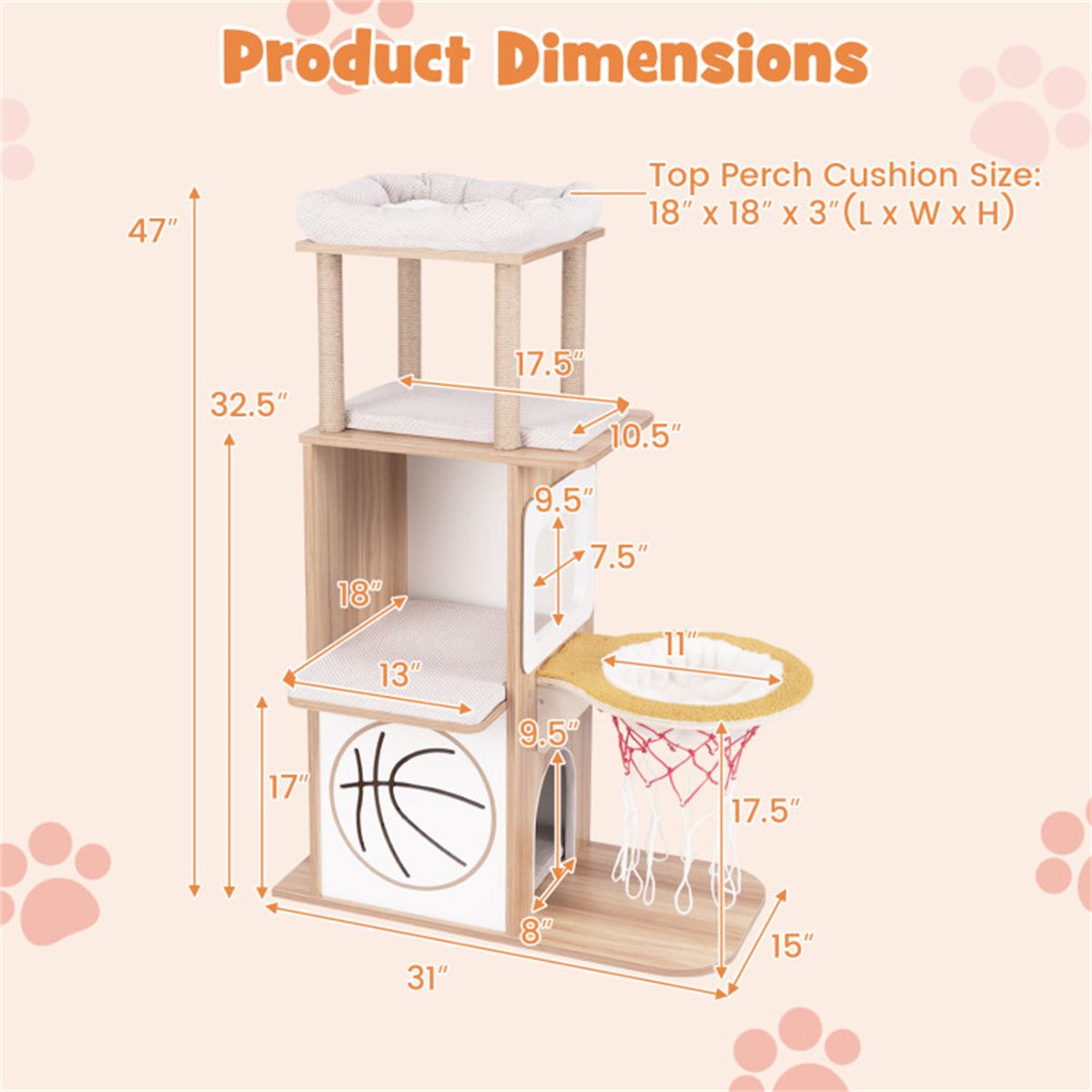 47 Inches Wooden Cat Condo