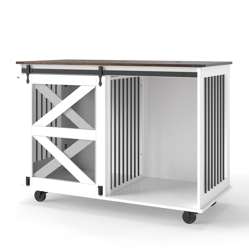 Multi-Functional Mobile Dog Crate with Flip-Top and Barn Door Design