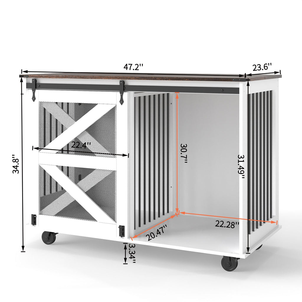 Multi-Functional Mobile Dog Crate with Flip-Top and Barn Door Design