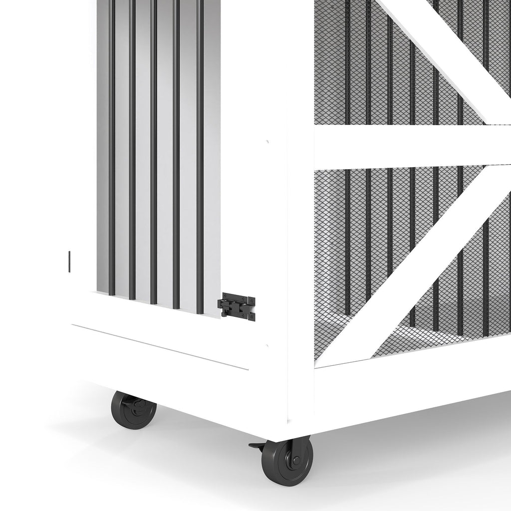 Multi-Functional Mobile Dog Crate with Flip-Top and Barn Door Design