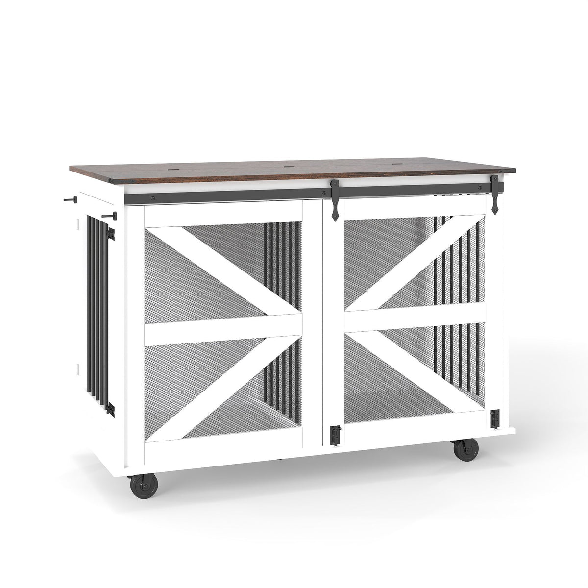 Multi-Functional Mobile Dog Crate with Flip-Top and Barn Door Design