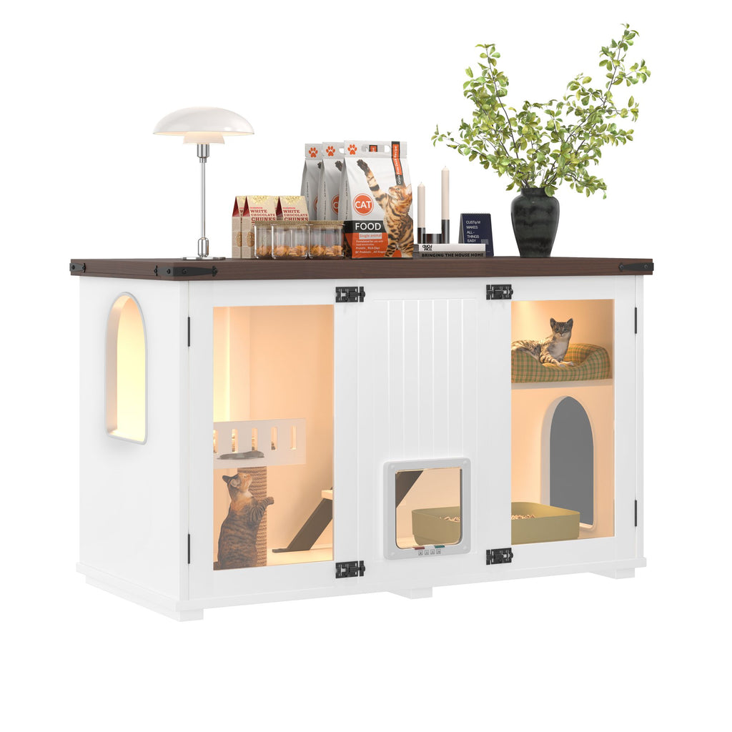 Stylish Cat Litter Box Enclosure with LED Light & Smart Door – 47.25"