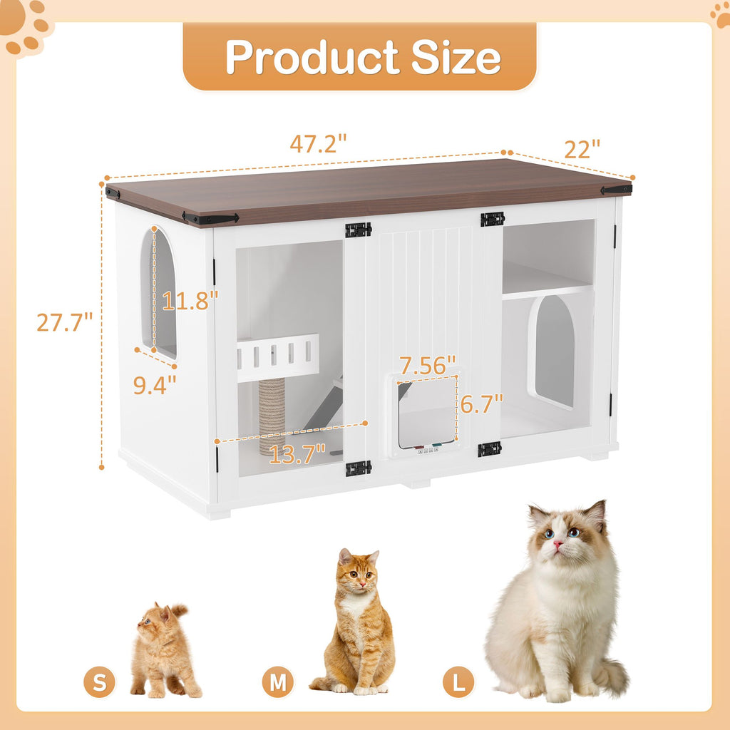 Stylish Cat Litter Box Enclosure with LED Light & Smart Door – 47.25"