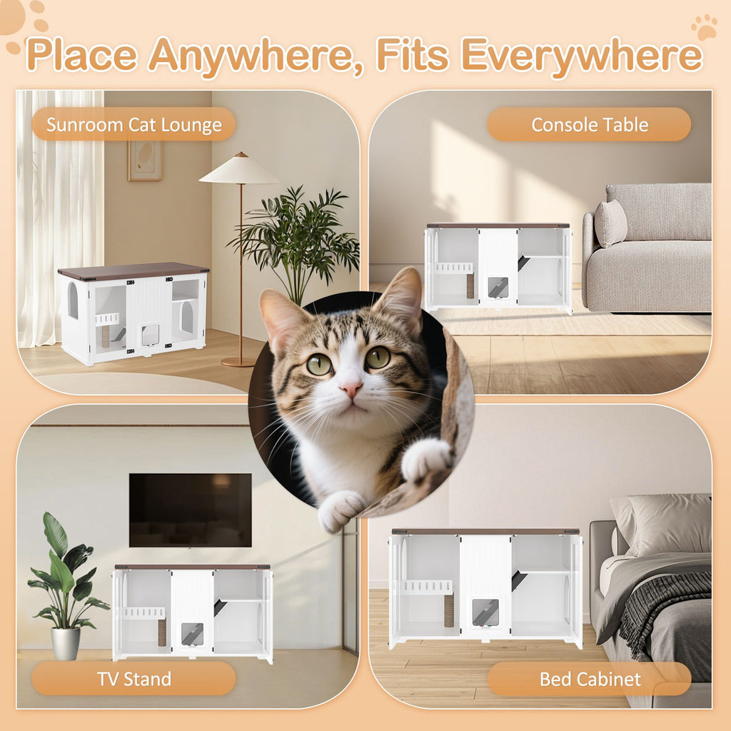 Stylish Cat Litter Box Enclosure with LED Light & Smart Door – 47.25"