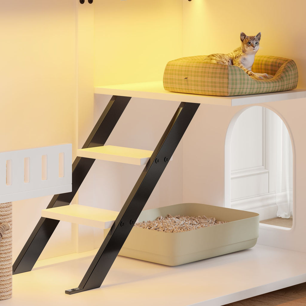 Stylish Cat Litter Box Enclosure with LED Light & Smart Door – 47.25"