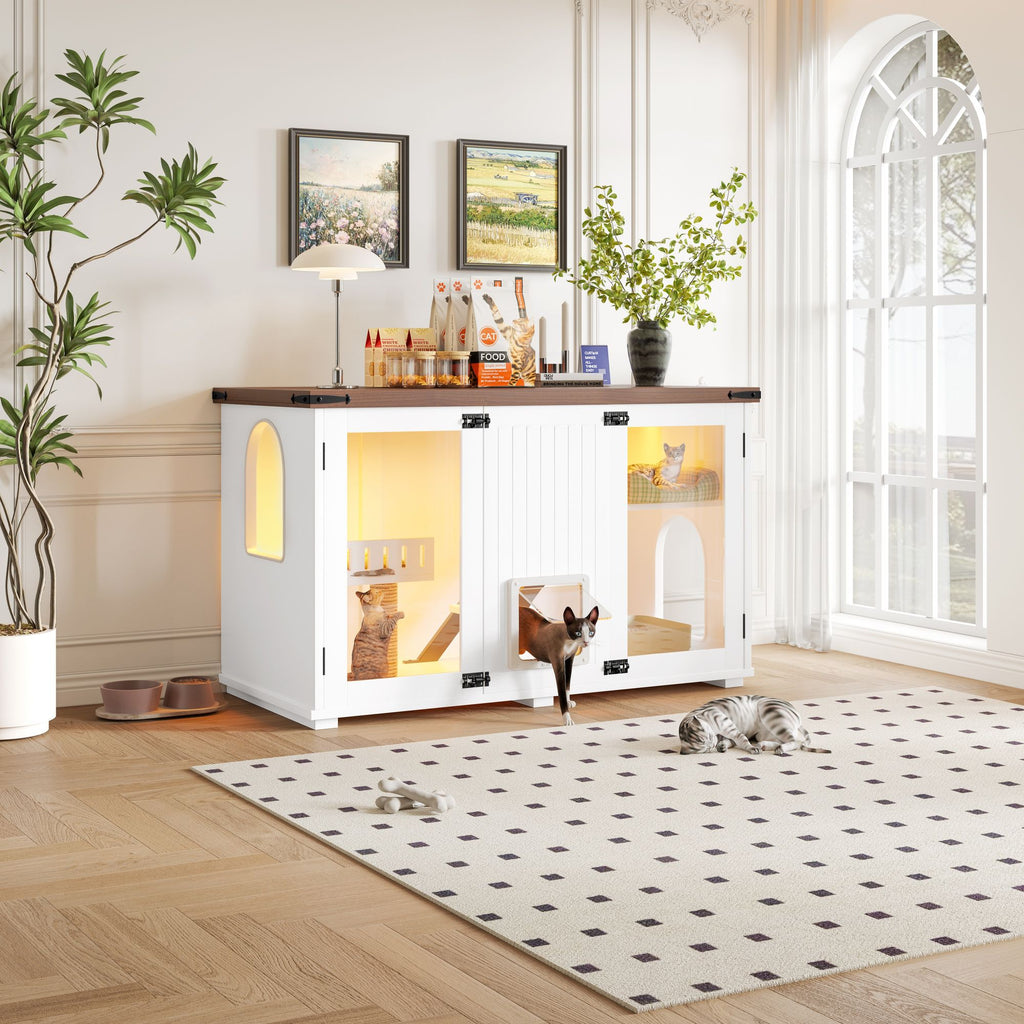 Stylish Cat Litter Box Enclosure with LED Light & Smart Door – 47.25"