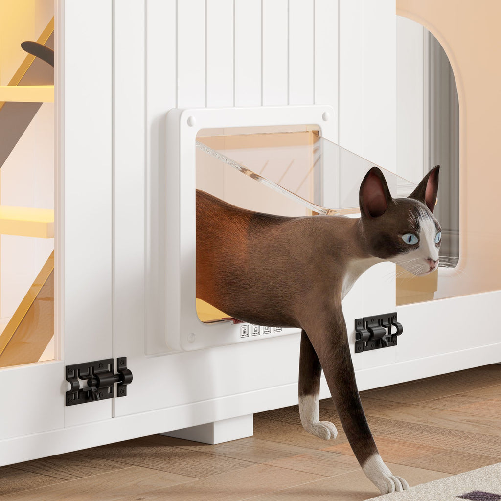 Stylish Cat Litter Box Enclosure with LED Light & Smart Door – 47.25"