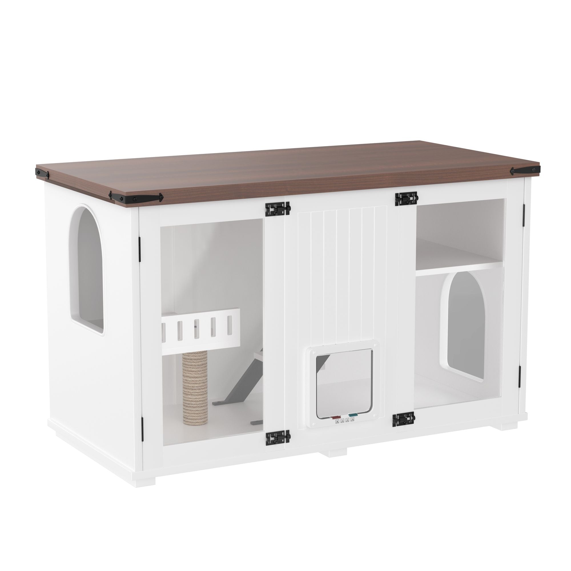 Stylish Cat Litter Box Enclosure with LED Light & Smart Door – 47.25"