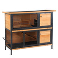 furniture-style 2-Level Bunny Hutch with Asphalt Roof and Feeding Troughs
