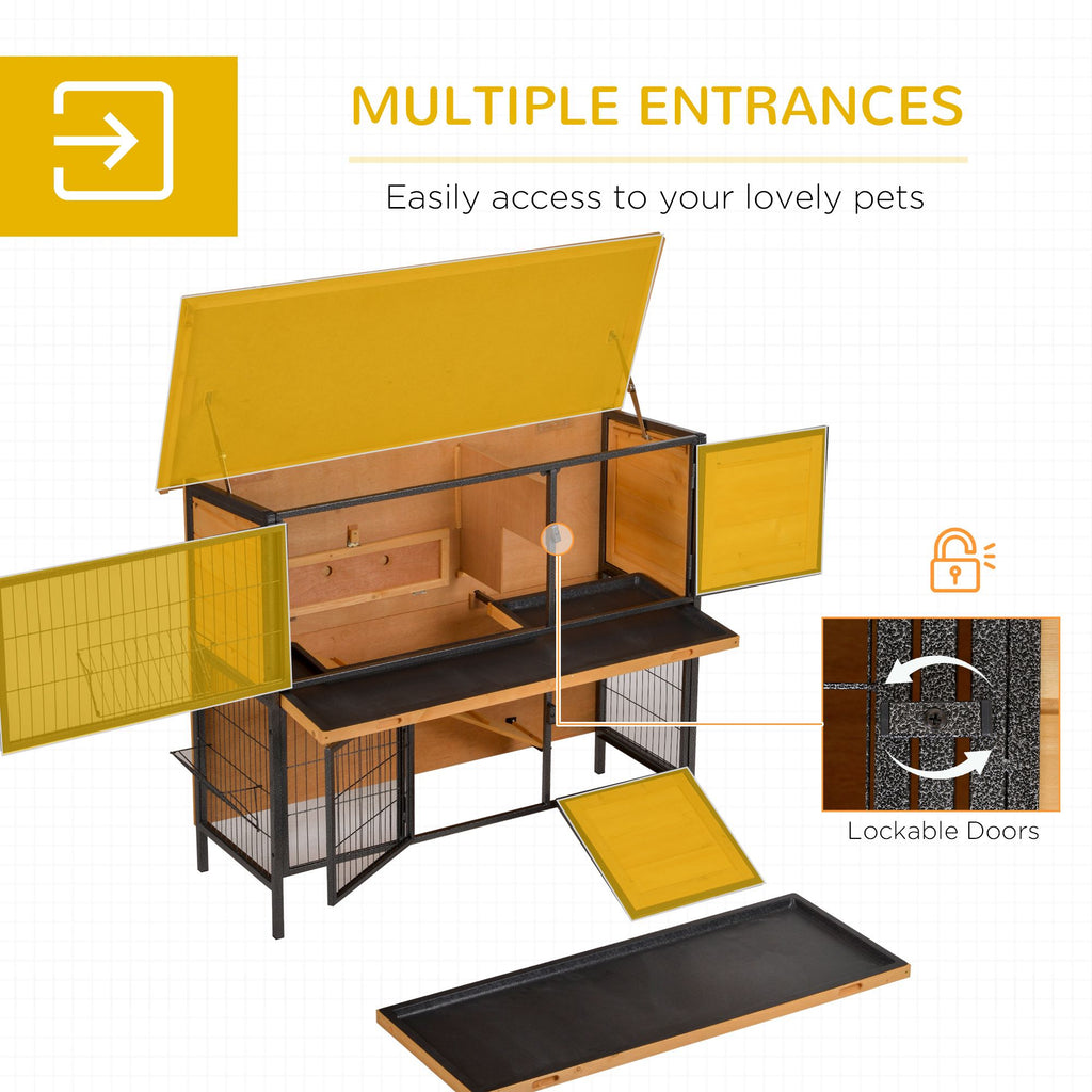 furniture-style 2-Level Bunny Hutch with Asphalt Roof and Feeding Troughs