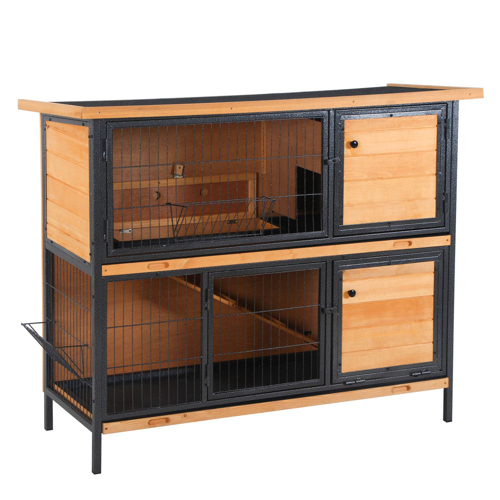 furniture-style 2-Level Bunny Hutch with Asphalt Roof and Feeding Troughs