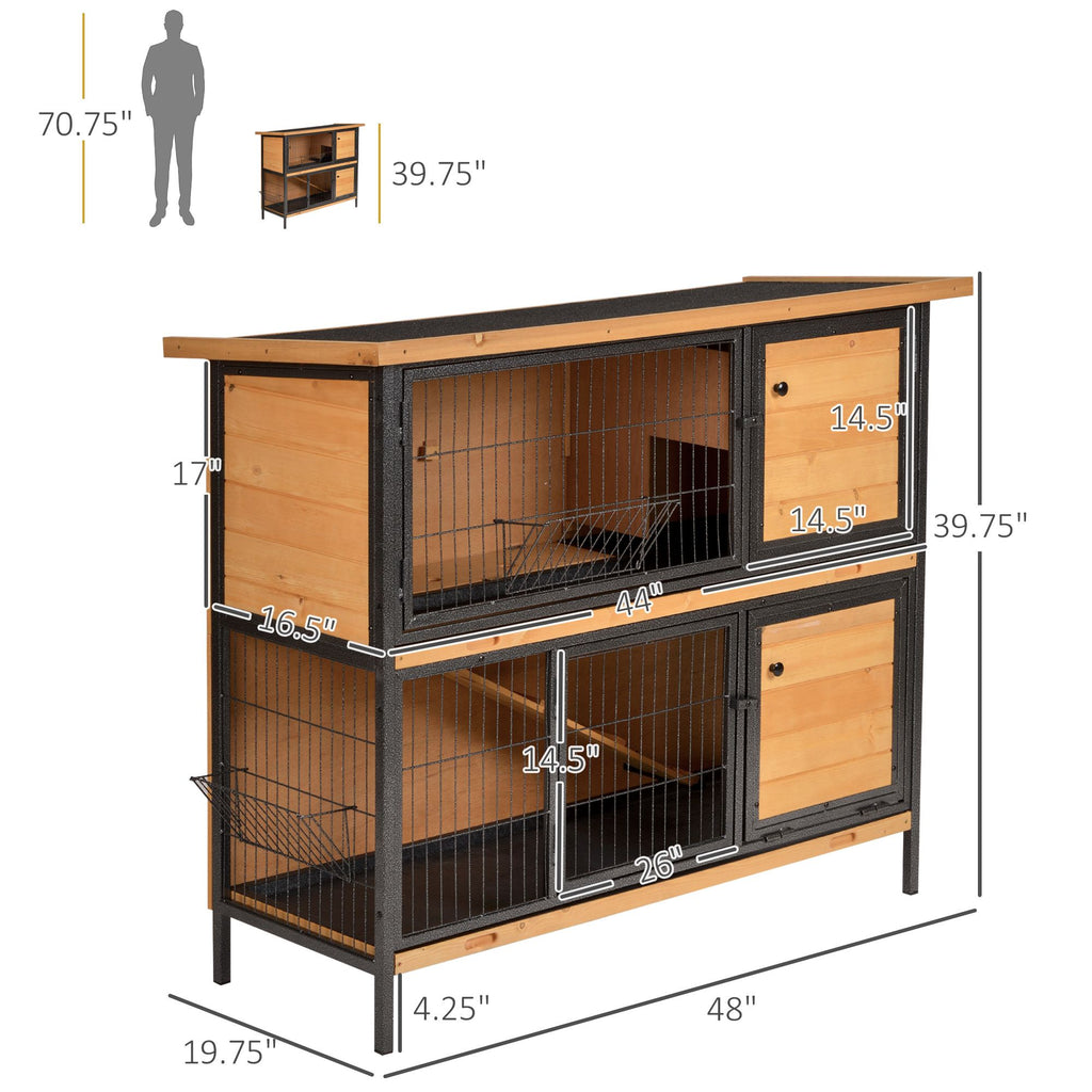 furniture-style 2-Level Bunny Hutch with Asphalt Roof and Feeding Troughs