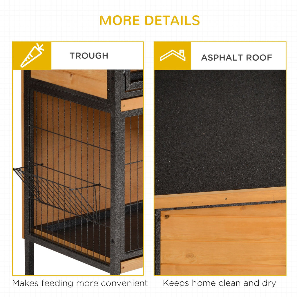 furniture-style 2-Level Bunny Hutch with Asphalt Roof and Feeding Troughs