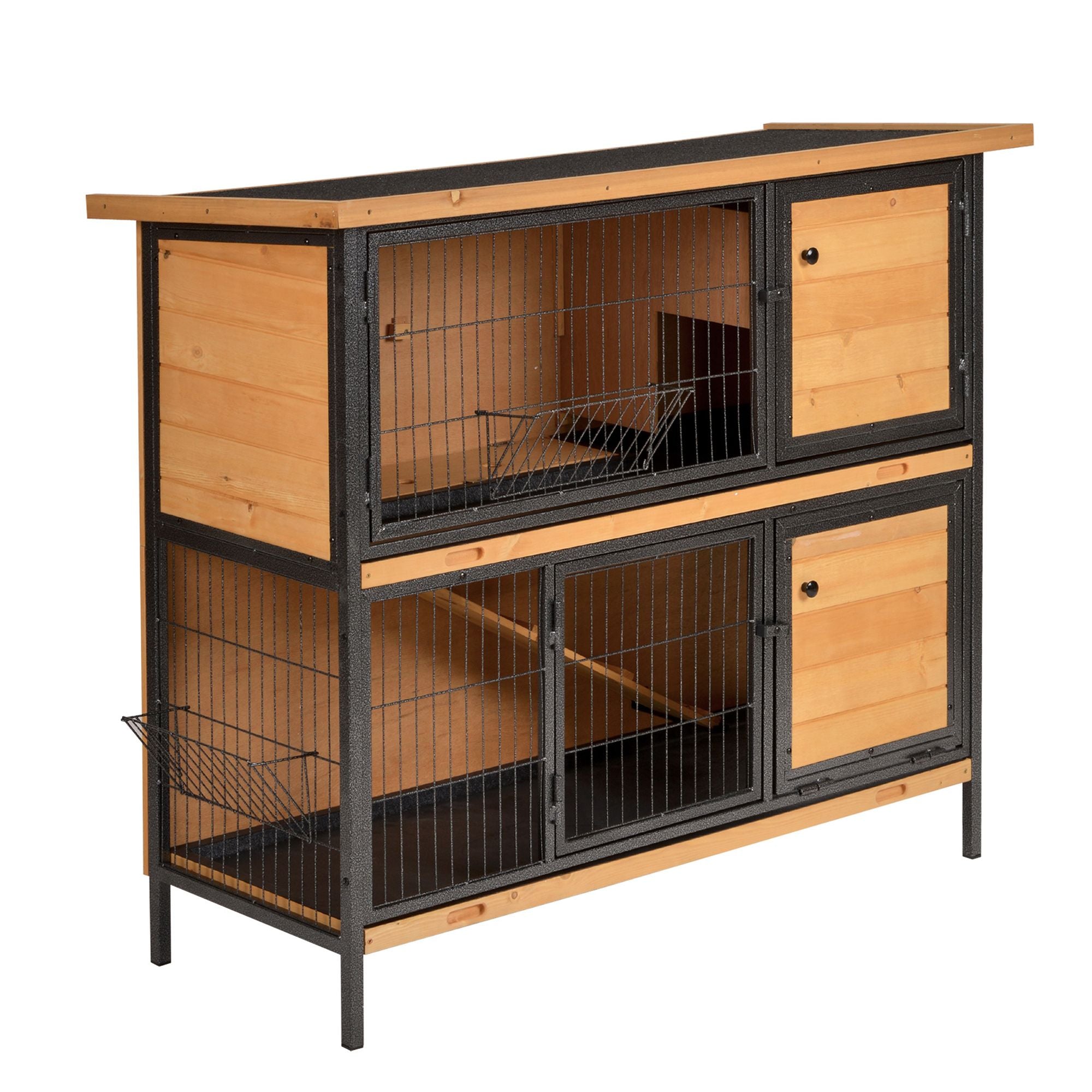 furniture-style 2-Level Bunny Hutch with Asphalt Roof and Feeding Troughs