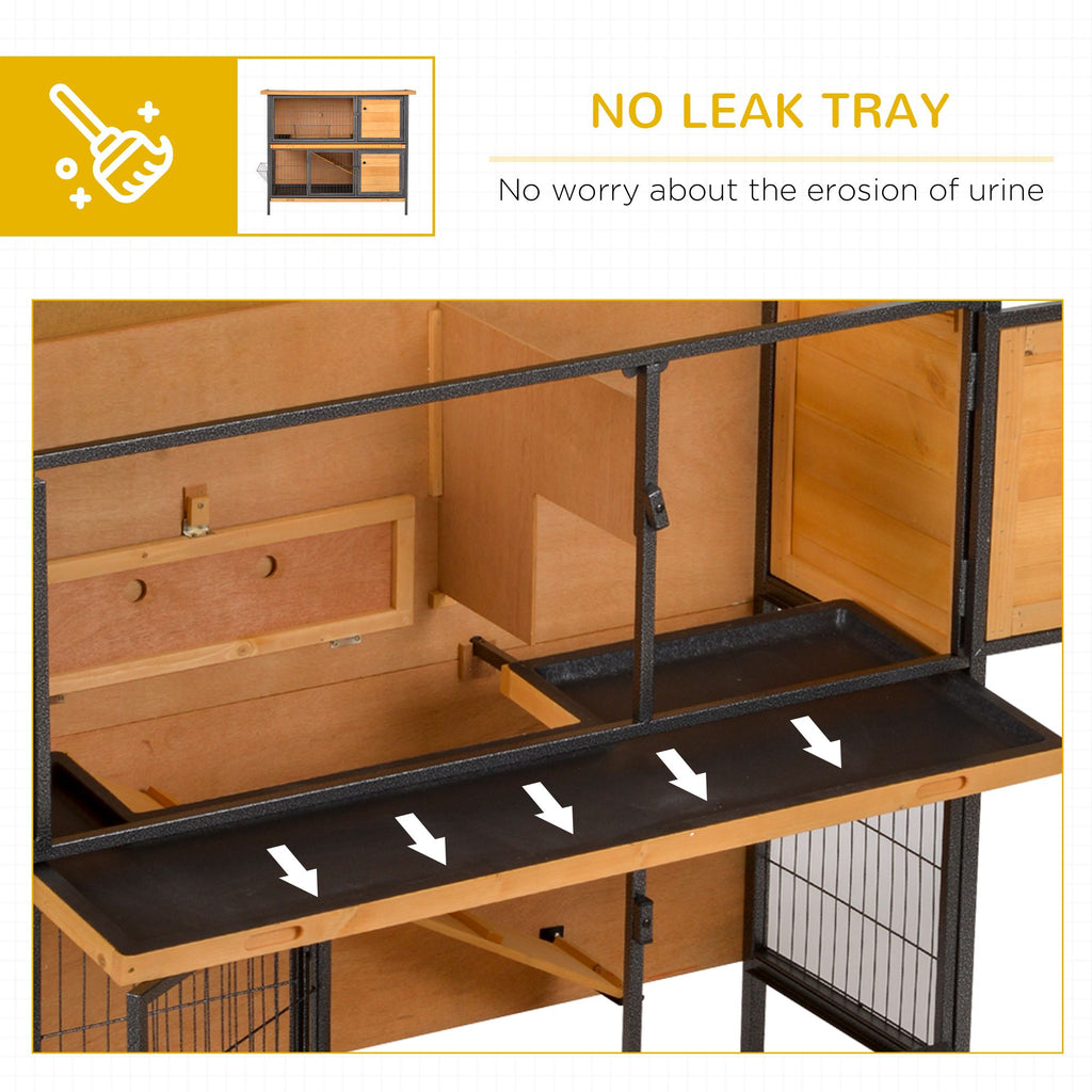 furniture-style 2-Level Bunny Hutch with Asphalt Roof and Feeding Troughs