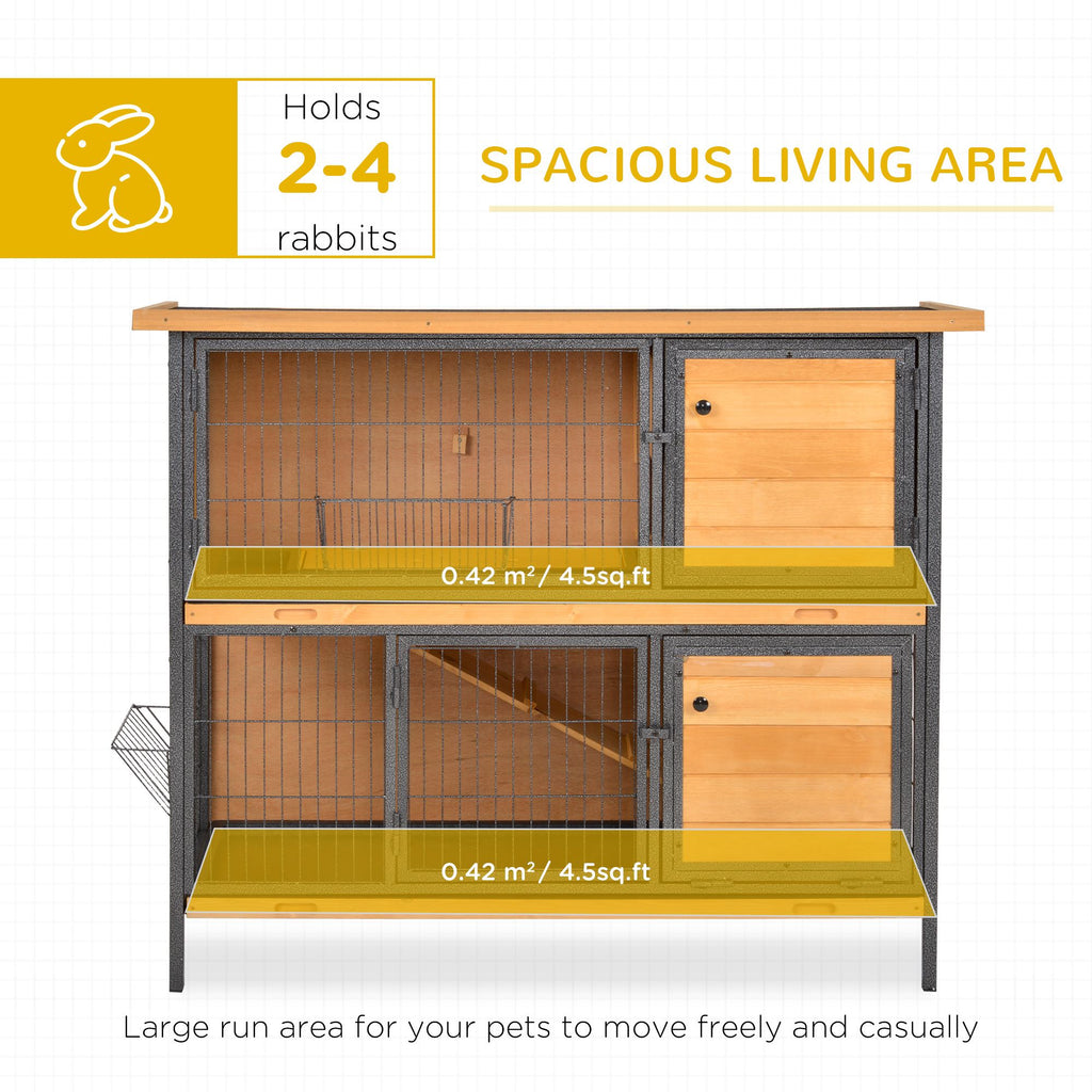 furniture-style 2-Level Bunny Hutch with Asphalt Roof and Feeding Troughs
