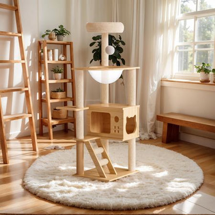 48.8" Modern Cat Tower with Sisal Scratching Posts and Acrylic Hammock