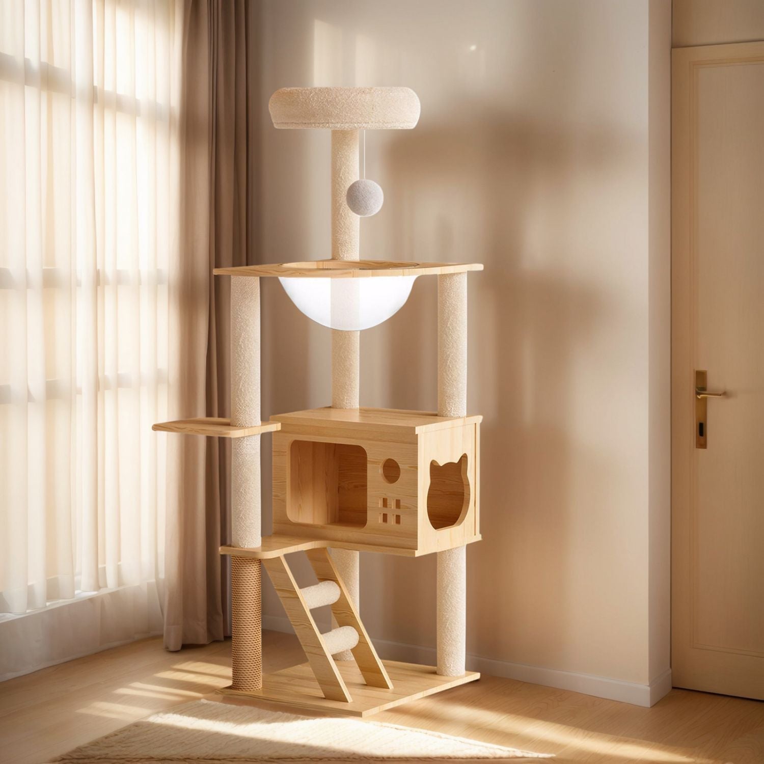 48.8" Modern Cat Tower with Sisal Scratching Posts and Acrylic Hammock